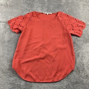 RACHEL Rachel Roy‎ Blouse Womens Medium Red Round Neck Short Sleeve